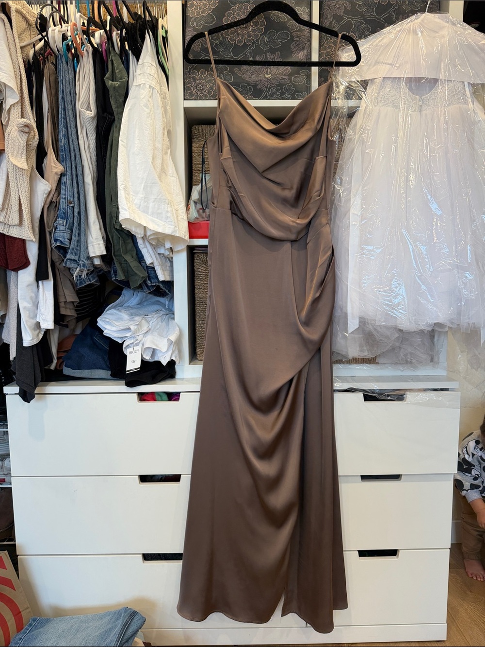 Birdy Grey Lydia Matte Satin Dress in Mocha - Picture 14 of 14